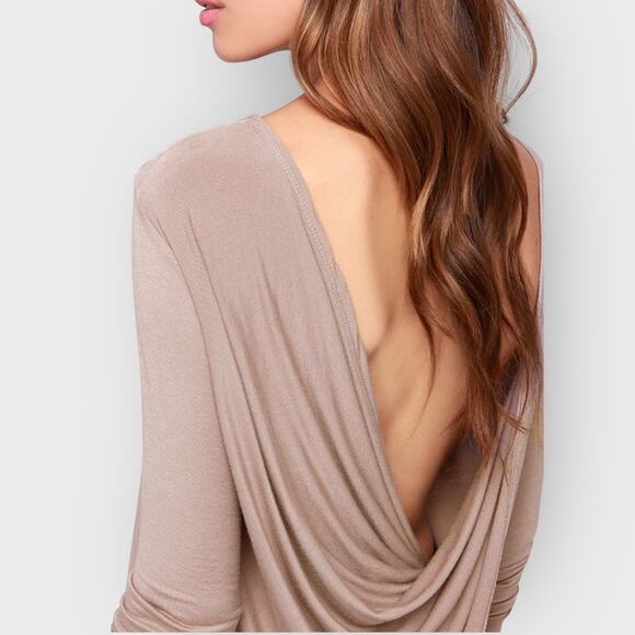 Lulus Exclusive Twist Back Long Sleeve Top Medium Taupe Backless Boho Casual - Picture 11 of 11